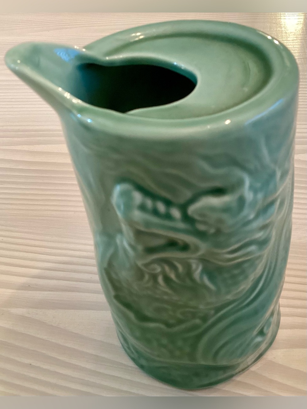 Vintage Japanese Celadon Dragon Vase Brush Pot Ceramic Green 4.5